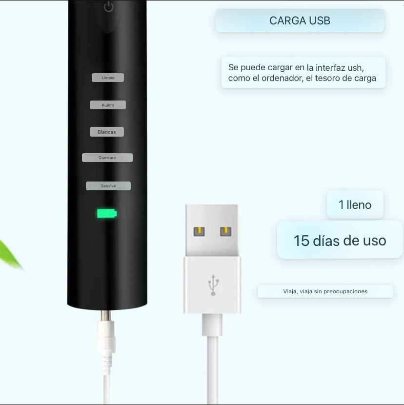 Cepillo Electrico Powerful Ultrasonic USB Recargable