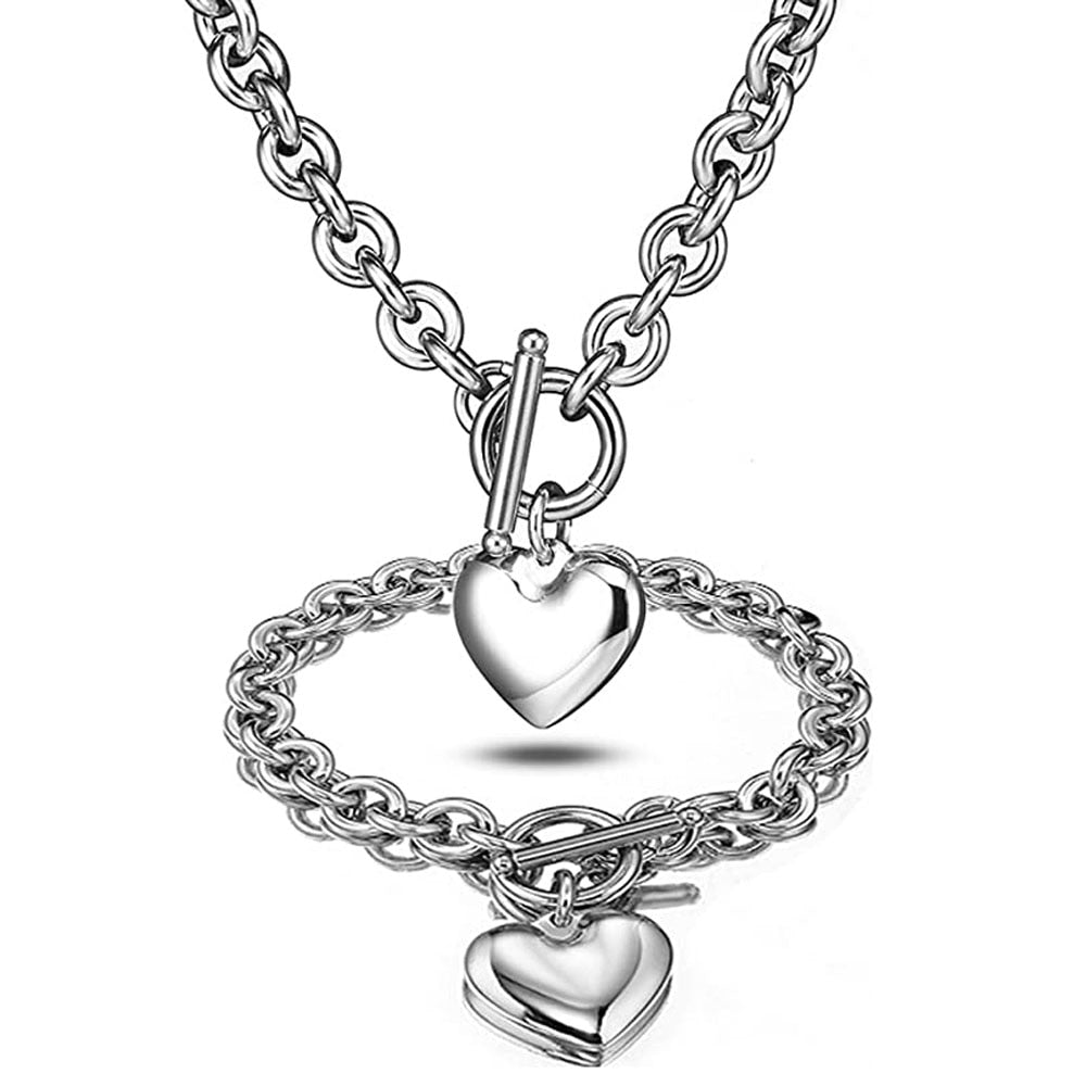 conjunto Love Heart collar  y brazalete   acero inoxidable  gran calidad