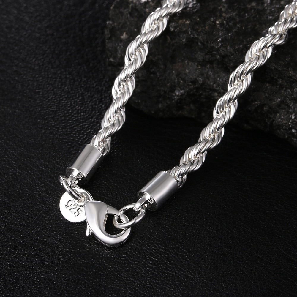 alta calidad 925 plata Sterling silver 4MM brazalete y collar