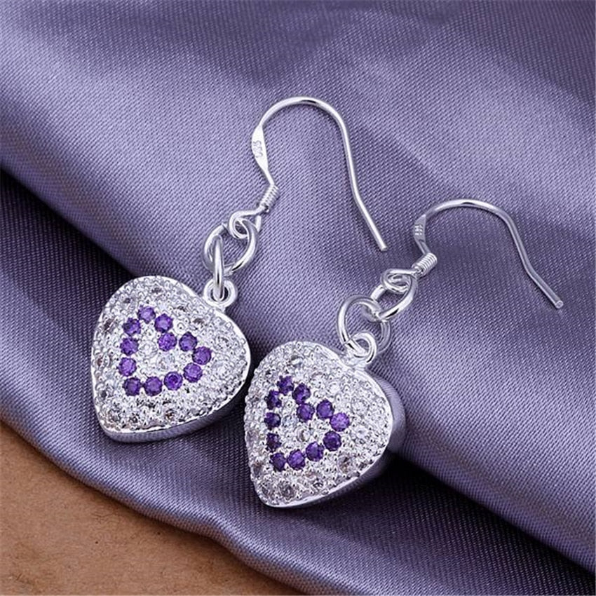 Belleza  925  plata Sterling corazón cristal