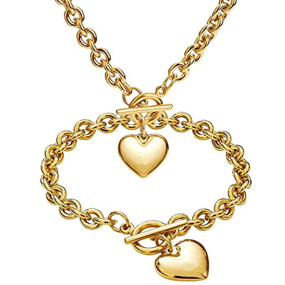 conjunto Love Heart collar  y brazalete   acero inoxidable  gran calidad