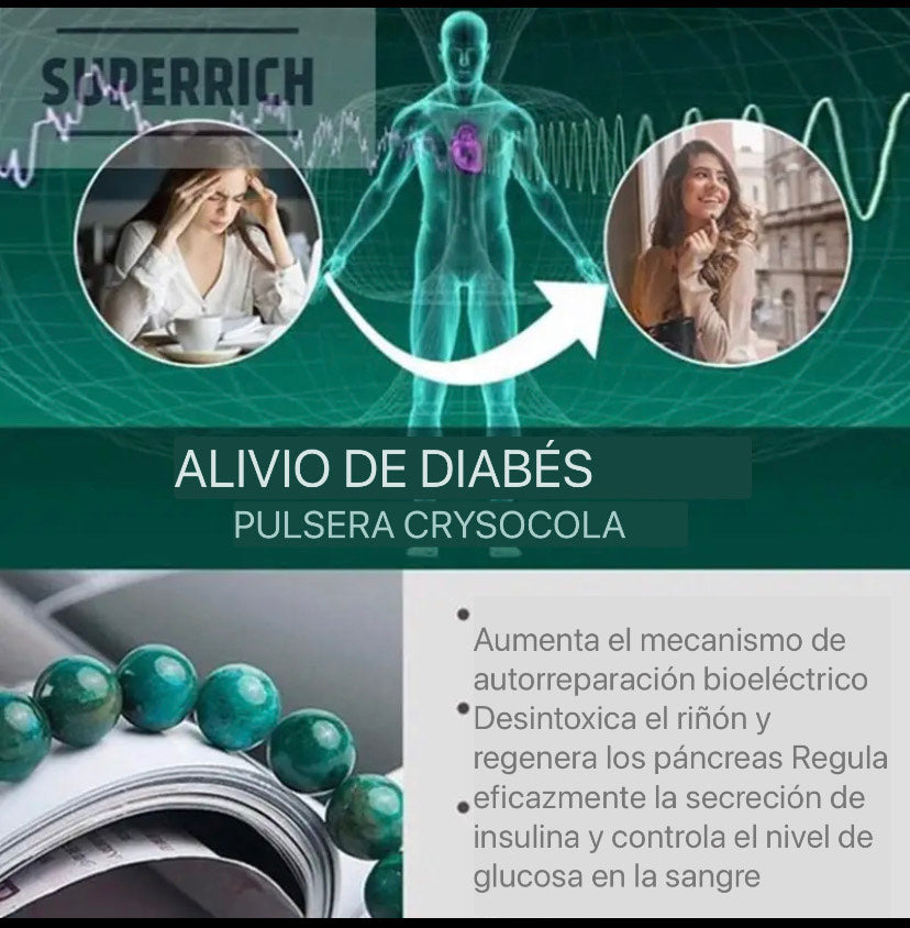 Brazalete  piedra Chrysocolla para la DIABETES y Sobre peso