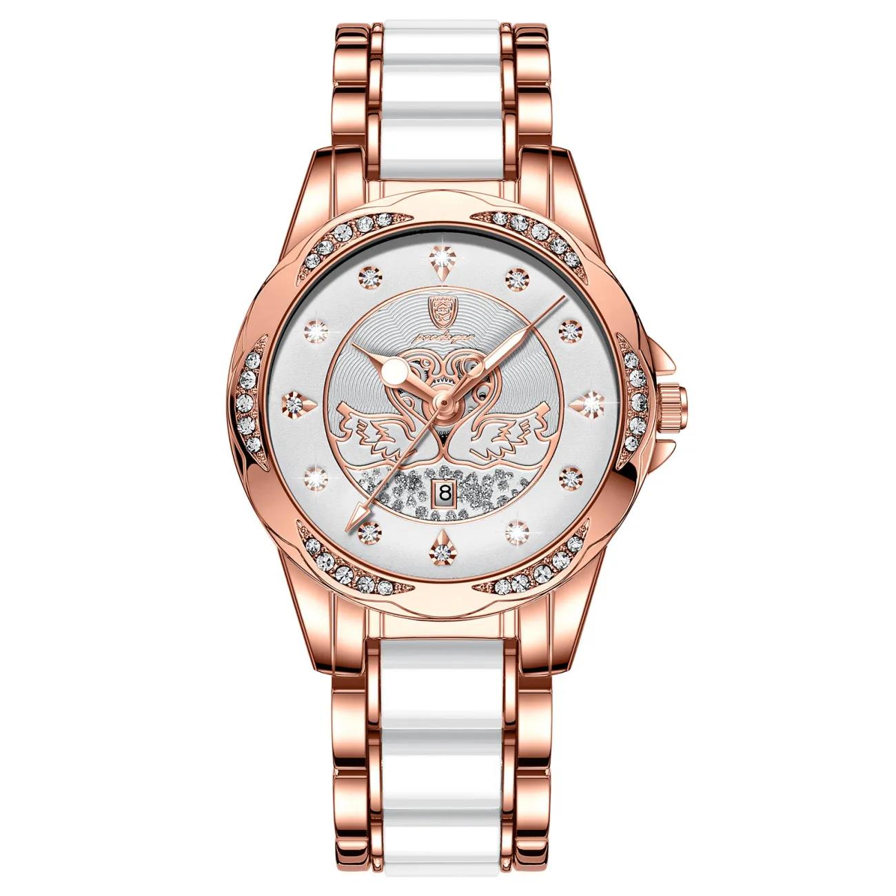 POEDAGAR-reloj de cuarzo de lujo para mujer, relojes de cerámica de oro rosa, de acero, resistentes al agua, luminosos, de marca suiza