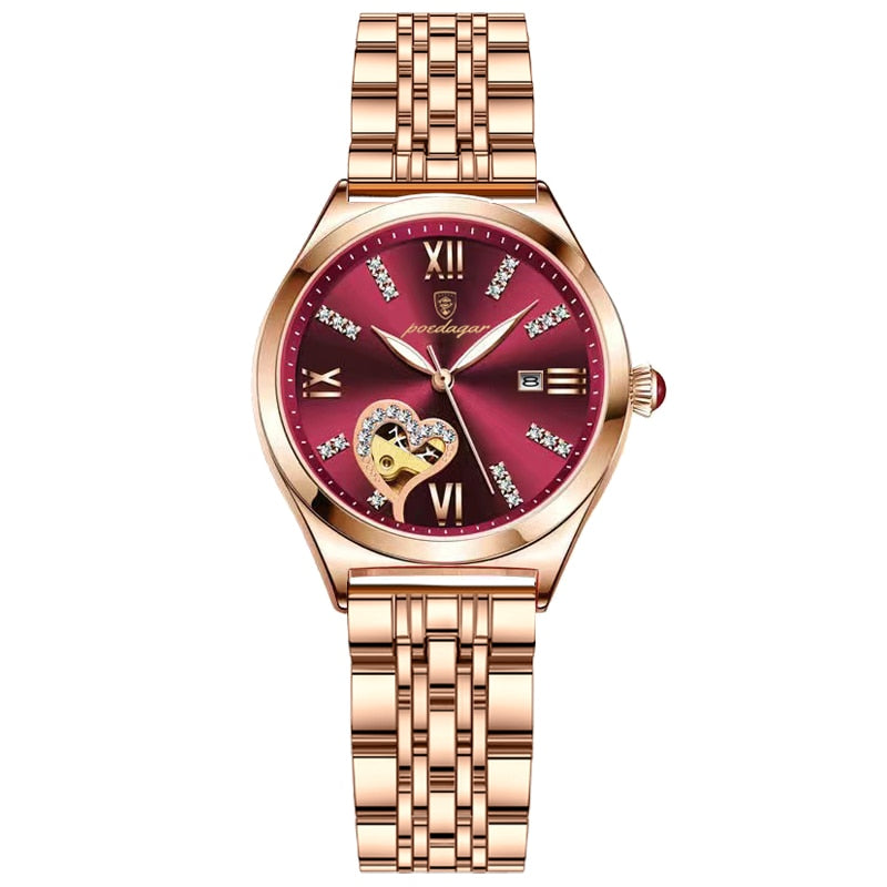 POEDAGAR-relojes de acero inoxidable para mujer, pulsera de cuarzo resistente al agua, color oro rosa