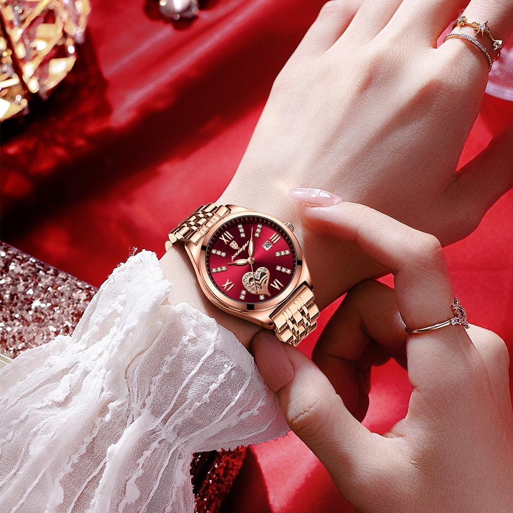 POEDAGAR-relojes de acero inoxidable para mujer, pulsera de cuarzo resistente al agua, color oro rosa