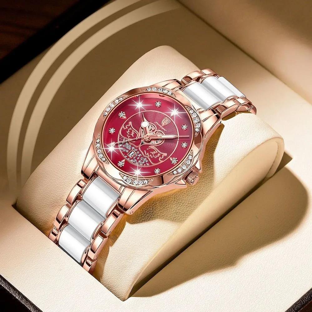 POEDAGAR-reloj de cuarzo de lujo para mujer, relojes de cerámica de oro rosa, de acero, resistentes al agua, luminosos, de marca suiza