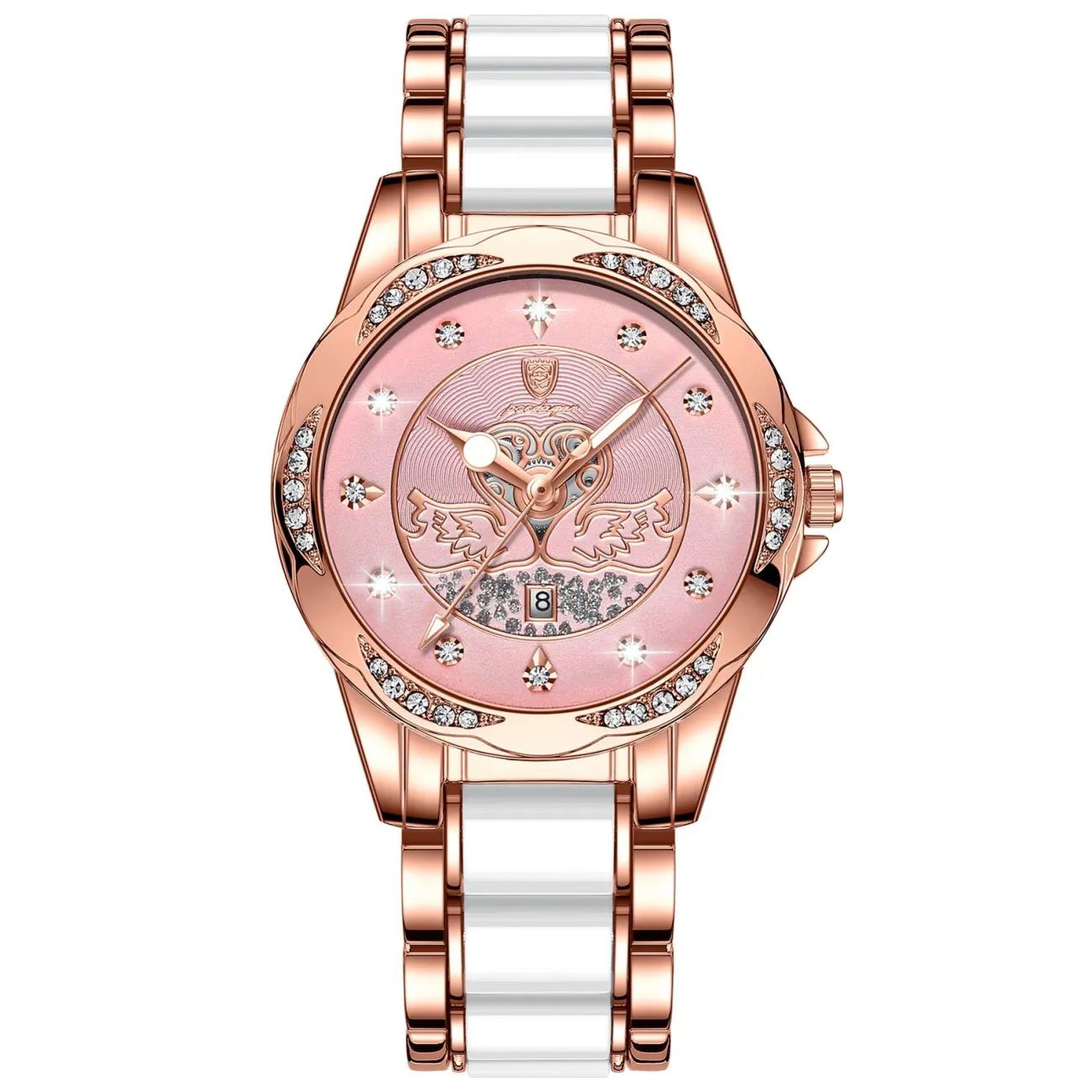 POEDAGAR-reloj de cuarzo de lujo para mujer, relojes de cerámica de oro rosa, de acero, resistentes al agua, luminosos, de marca suiza